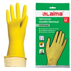 Перчатки МНОГОРАЗОВЫЕ латексные LAIMA "ЛЮКС", хлопчатобумажное напыление, ПЛОТНЫЕ, размер 7-8, M (средний), желтые, вес 50 г, 600555