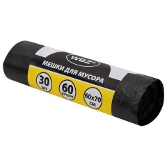 Мешки для мусора 60 л, черные в рулоне 30 штук, ПНД 10 мкм, 60x70 см, WBZ (ВБЗ), 702657
