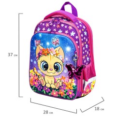 Ранец BRAUBERG QUADRO, 3 отделения, с брелоком, "Charming kitten", 37х28х18 см, 270602 - фото 12