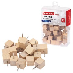 Силовые кнопки-гвоздики BRAUBERG WOOD, деревянные (кубики), 50 штук, 10 мм, 272762 - фото 2