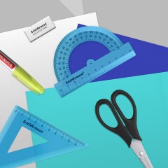 Набор чертежный малый ERICH KRAUSE "Standard" (линейка 15 см, треугольник, транспортир), голубой, 52991 - фото 5