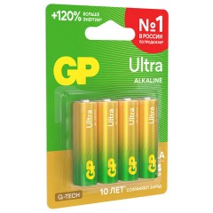 Батарейки КОМПЛЕКТ 4 шт., GP Ultra G-Tech, AA (LR6, 15А), алкалиновые, пальчиковые, 15AUA21-2CRSBC4 - фото 6