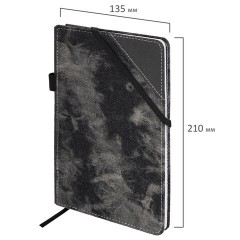 Блокнот А5 135x210 мм BRAUBERG "Denim", ткань/экокожа, резинка, держатель, 80 л., клетка, черный, 117140 - фото 3