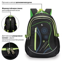 Рюкзак BRAUBERG HIGH SCHOOL универсальный, 3 отделения, "Неон", черный/салатовый, 46х31х18 см, 225520 - фото 12