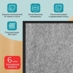 Коврик придверный 90х150 см, СЕРЫЙ, влаго-грязезащитный, 300 г/м2, мелкий рубчик, PRIMILA STANDARD, 701021 - фото 9