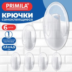 Крючки самоклеящиеся КОМПЛЕКТ 6 шт., 2,5х4,5 см, пластиковые, овальные, прозрачные, PRIMILA (ПРИМИЛА), 702374 - фото 4