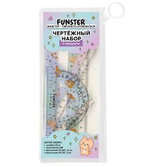 Набор чертежный FUNSTER (ФАНСТЕР), линейка 20 см, 2 треугольник, транспортир, "ЗВЕРУШКИ", пенал, 210914