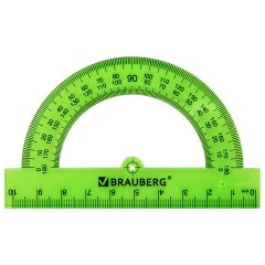 Транспортир пластиковый 10 см, 180 градусов, BRAUBERG, прозрачный, неоновый, ассорти, 210847 - фото 2