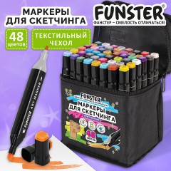 Маркеры для скетчинга двусторонние, НАБОР 48 шт., текстильный чехол с цветным принтом, FUNSTER (ФАНСТЕР), 152713 - фото 5