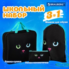 Папка на молнии с ручками А4, мешок для обуви 42х33 см, пенал 20х10 см, "Black cat" НАБОР BRAUBERG, 271434 Папка на молнии с ручками А4, мешок для обуви 42х33 см, пенал 20х10 см, "Black cat" НАБОР BRAUBERG, 271434 - фото 8