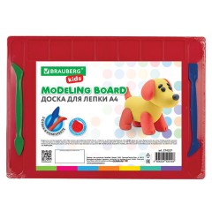 Доска для лепки А4, 280х200 мм, BRAUBERG KIDS, красная, 7 отделений для пластилина, 2 стека, 274257