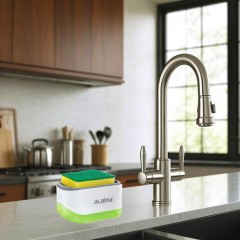 Диспенсер/дозатор для моющего средства, органайзер + губка, БЕЛЫЙ, 14,5х9х10 см, LAIMA HOME, 700041 - фото 5