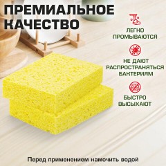 Губки для посуды 95х65х20 мм, ЦЕЛЛЮЛОЗНЫЕ, КОМПЛЕКТ 2 штуки, желтые, LAIMA, 700255 - фото 11