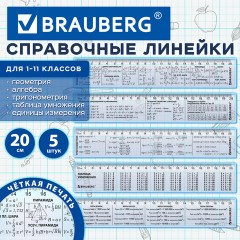 Линейки пластиковые 20 см справочные BRAUBERG, НАБОР 5 шт., для 1-11 классов, пенал, 210893 - фото 12