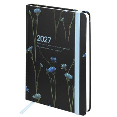 Ежедневник датированный 2027 с резинкой, 145х203 мм, А5, BRAUBERG, твердый, "Васильки", 117835