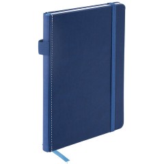 Блокнот А5 135x212 мм BRAUBERG "Edge", под кожу, резинка, держатель, 80 л., клетка, синий, 117149