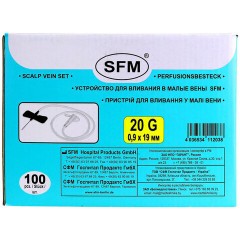 Иглы-бабочки для вливания в малые вены SFM 0,9 х 19 - 20G, КОМПЛЕКТ 100 штук, LUER - фото 2