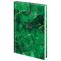Ежедневник датированный 2026 145х215 мм, А5, STAFF, ламинированная обложка, "Green Marble", 117315