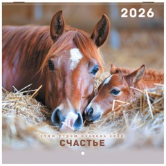 Календарь настенный перекидной 2026 г., BRAUBERG, 12 листов, 21,4х21,4 см, МИНИ, "Благородные лошади", 116947