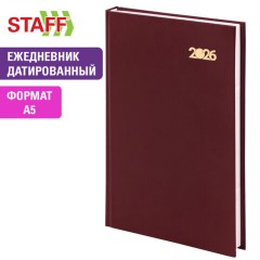 Ежедневник датированный 2026 145х215 мм, А5, STAFF, обложка бумвинил, бордовый, 117306 - фото 10