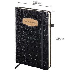 Скетчбук, слоновая кость 140 г/м2, 130х210 мм, 80 л., КОЖЗАМ, резинка, BRAUBERG ART CLASSIC, CROCO, черный, 116470 Скетчбук, слоновая кость 140 г/м2, 130х210 мм, 80 л., КОЖЗАМ, резинка, BRAUBERG ART CLASSIC, CROCO, черный, 116470 - фото 3