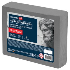 Пластилин скульптурный ТВЕРДЫЙ СЕРЫЙ "Секреты художника", 0,5 кг, BRAUBERG ART, 107484