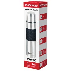 Термос 1 л, BOOMHOUSE (БУМХАУС) CLASSIC, нержавеющая сталь SUS304, черный силиконовый рукав, крышка/кружка, 700308 - фото 3