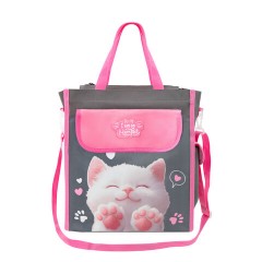 Сумка шоппер BRAUBERG KIDS для занятий, с дополнительными карманами, плечевой ремень, "Кот-мурлыка", 274651