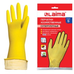 Перчатки МНОГОРАЗОВЫЕ латексные LAIMA "ПРЕМИУМ", хлопчатобумажное напыление, СВЕРХПЛОТНЫЕ, размер 6,5-7, S (малый), желтые, вес 55 г, 600570