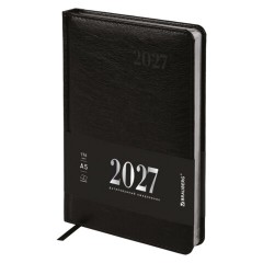 Ежедневник датированный 2027, А5, 138х213 мм, BRAUBERG "Impression", под кожу, черный, 118035