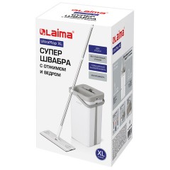 Швабра с отжимом и ведром 12л/9л двухкамерное, 2 насадки микрофибра, карманы с 2-х сторон, рукоятка 134-154см белый NeoMop XL, LAIMA,609149 - фото 9