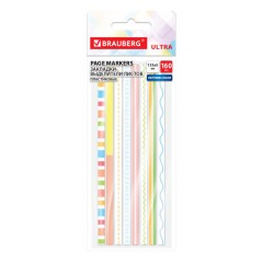 Закладки клейкие, выделители текста, BRAUBERG ULTRA PATTERN COLOR, 135х5 мм, 160 штук (8 цветов х 20 листов), 116687