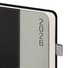 Ежедневник датированный 2026, А5, 138х213 мм, BRAUBERG "Esthetic", под кожу, держатель для ручки, застежка, черный/серый, 117372 - фото 3