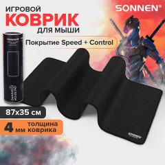 Коврик для мыши и клавиатуры большой SONNEN "WIDE RANGE", резина+ткань, 870х350х4 мм, чёрный, 513315 - фото 7