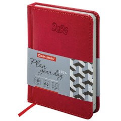 Ежедневник датированный 2026, МАЛЫЙ ФОРМАТ 100х150 мм, А6, BRAUBERG "Rainbow", под кожу, красный, 117256