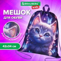 Мешок для обуви BRAUBERG KIDS, с петлей, 42х34 см, "Curious cat", 273434 - фото 7