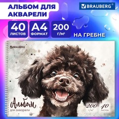Альбом для акварели А4 40 л., бумага 200 г/м2, гребень, твердая подложка, BRAUBERG, "Пудель", 116885 - фото 4