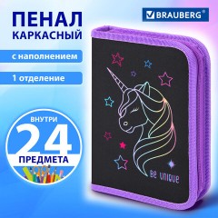 Пенал BRAUBERG с наполнением, 1 отделение, 1 откидная планка, 24 предмета, 21х14 см, "Radiant unicorn", 273532 - фото 9