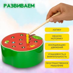 Сортер-рыбалка магнитный деревянный развивающий "Яблоко", BRAUBERG KIDS, 665244 - фото 15