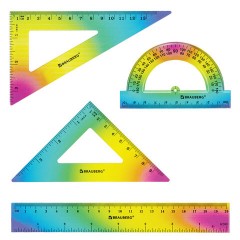 Набор чертежный BRAUBERG GRADE (линейка 20 см, 2 треугольника, транспортир), градиент, 210907 - фото 3