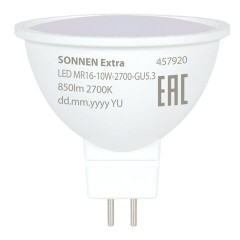 Лампа светодиодная SONNEN EXTRA, 10 (90) Вт, GU5.3, софит, теплый белый, 30000 ч, LED MR16-GU5.3-10W-2700, 457920 - фото 2