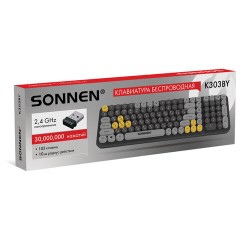 Клавиатура беспроводная USB, 105 клавиш, SONNEN K303BY, черная / серая / желтая, 513952 - фото 9