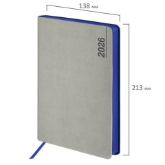 Ежедневник датированный 2026 А5 138x213 мм, BRAUBERG "Metropolis Mix", под кожу, гибкий, серый, 117443 - фото 2
