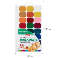 Краски акварельные BRAUBERG KIDS NEW, медовые, 24 цвета, квадратные кюветы, пластиковый пенал с европодвесом, 192797 - фото 5