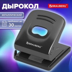 Дырокол металлический BRAUBERG "Office style", до 30 листов, черный, 273954 - фото 3