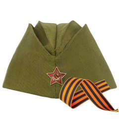 Пилотка военная двуслойная с ГЕОРГИЕВСКОЙ ЛЕНТОЙ, металлическая звезда, размер 56 (универсальный), ПЛ-11Л - фото 2