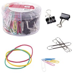 Набор BRAUBERG, зажимы 19 мм/15 шт., скрепки 28 мм/145 шт. и 50 мм/50 шт., резинки 40 шт., 223515