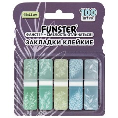 Закладки клейкие Z-сложения FUNSTER (ФАНСТЕР) "Флора", 45х12 мм, 100 шт. (5 цветов х 20 листов), в диспенсере, 116699