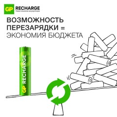 Батарейки аккумуляторные GP ReCharge Ni-Mh мизинчиковые КОМПЛЕКТ 2 шт., ААА (HR03) 400 mAh, 40AAAHCV, 40AAAHCV-2CRSB - фото 6