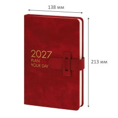 Ежедневник датированный 2027, А5, 138х213 мм, BRAUBERG "Trace", под кожу, ремешок, красный, 118000 - фото 3